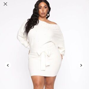 Pearls Are Everything Sweater Mini Dress - Ivory size Large